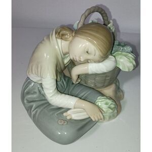 LLADRO Vintage/Rare-Little Green Grocer-Girl resting on vegetable basket glazed